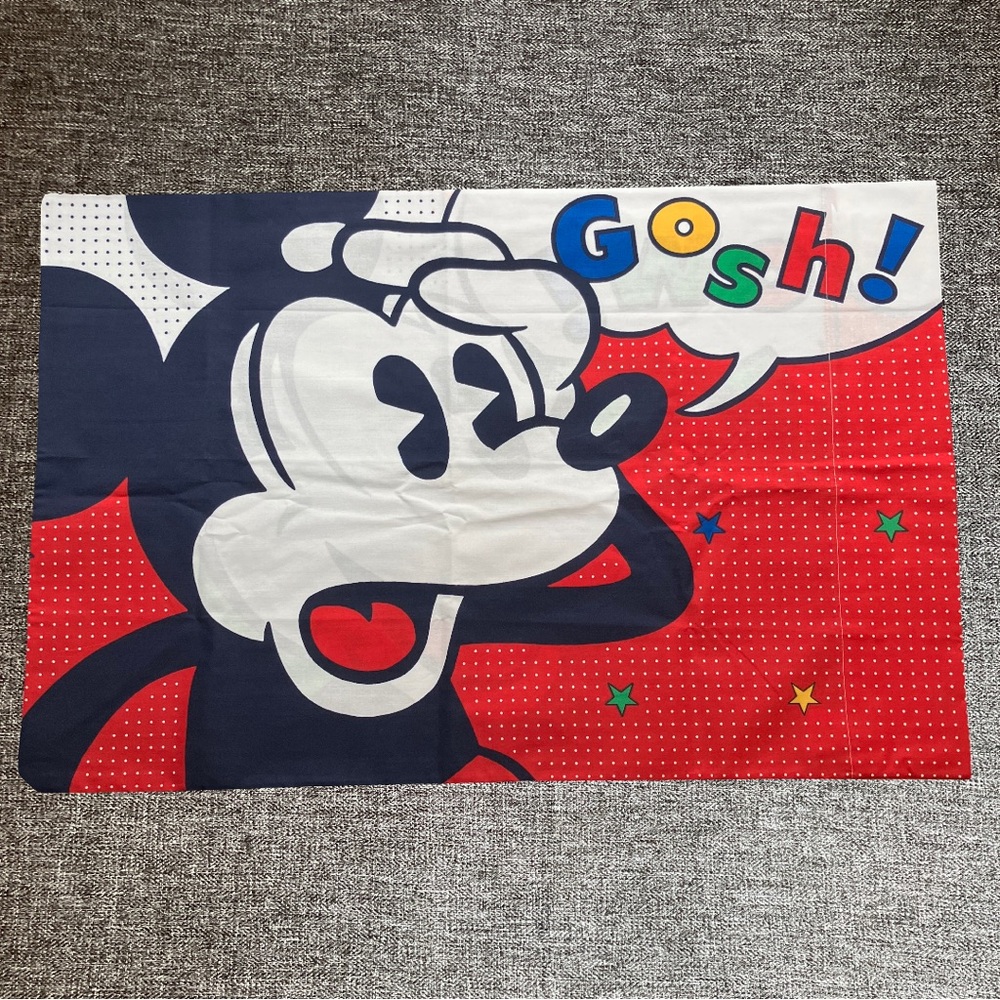 NEW Vintage 80s Disney Mickey Mouse Standard Pillowcase Red Green WOW GOSH